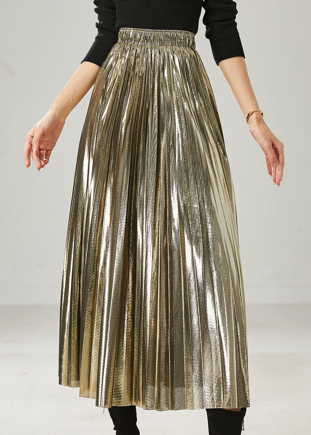 Champagne Exra Large Hem Pleated Skirt Summer