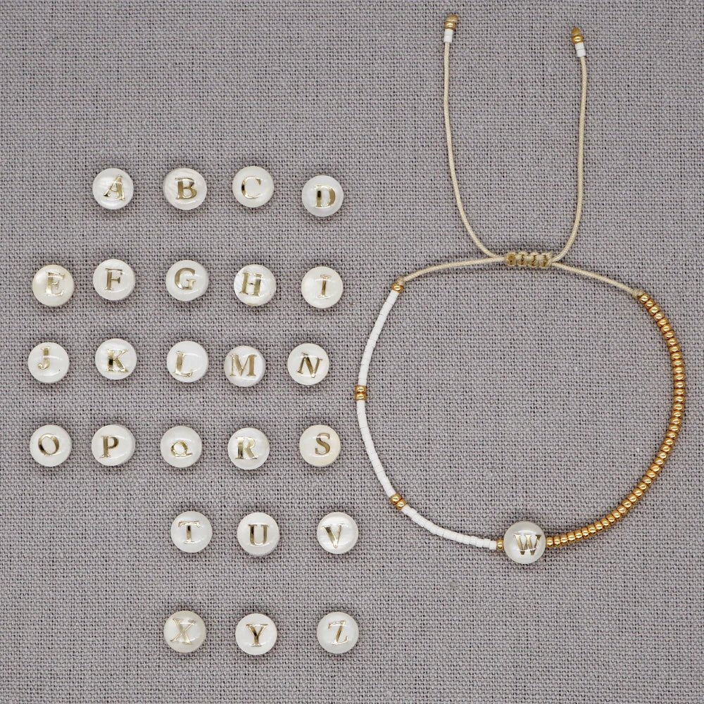 Boho White & Gold Beaded Letter Initial Beaded Bracelets