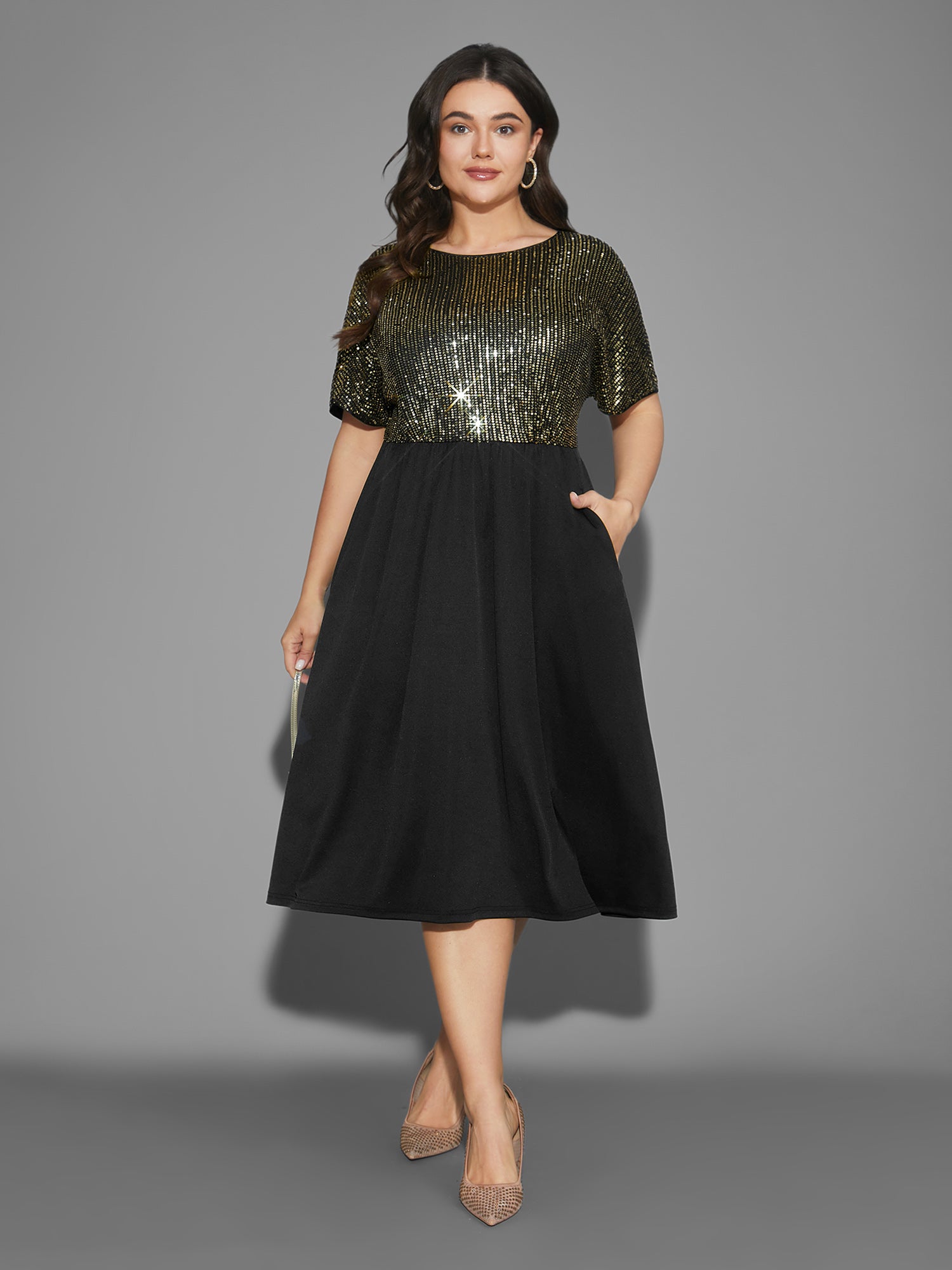 Sequin Patchwork Dolman Sleeve Dress
