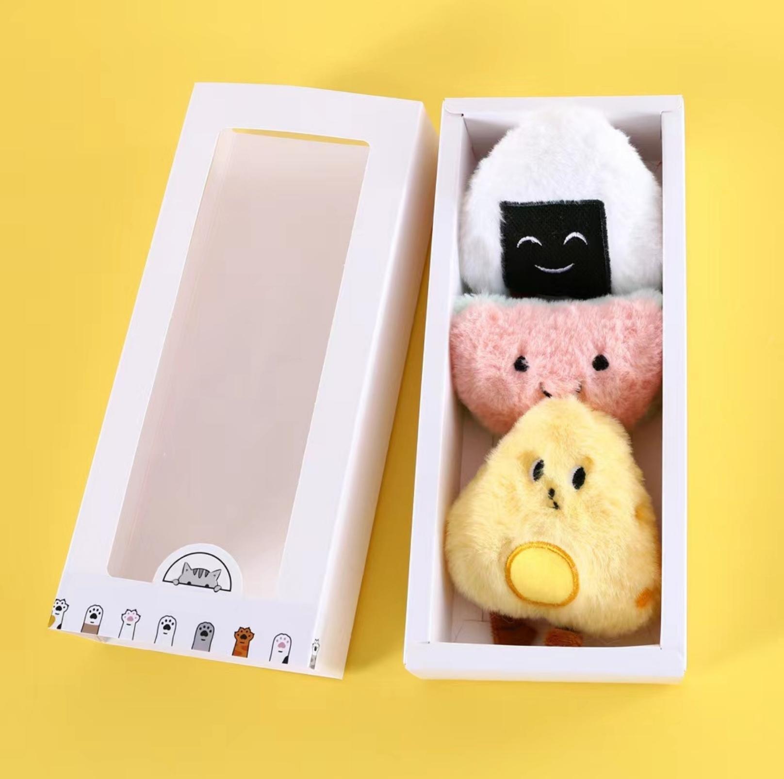 Adorable Rice Ball-Style Plush Cat Toy Set of 3 with Bells and Catnip