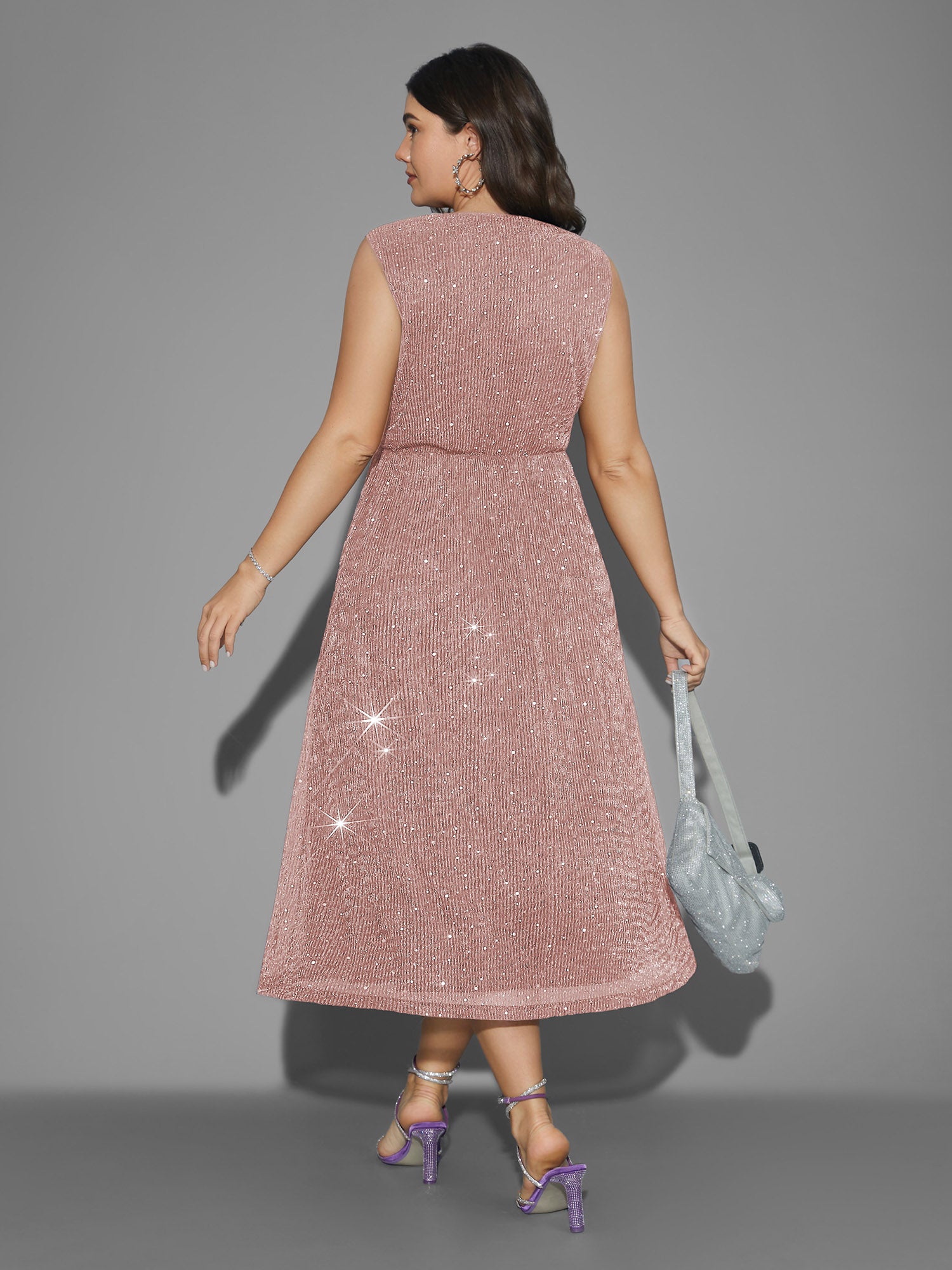 Sequin Surplice Neckline Sleeveless Midi Dress