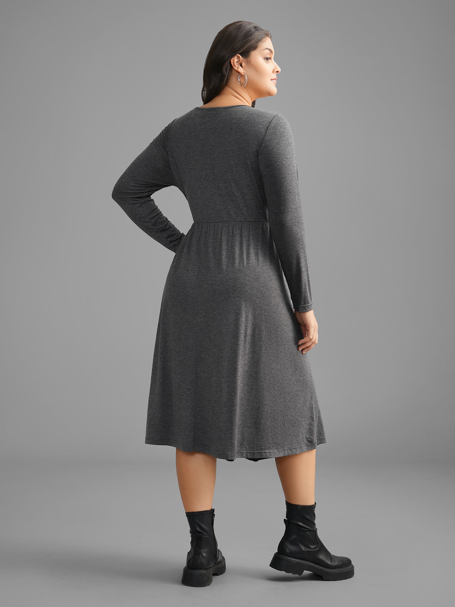 Solid Button Detail Wrap Hem Knit Dress
