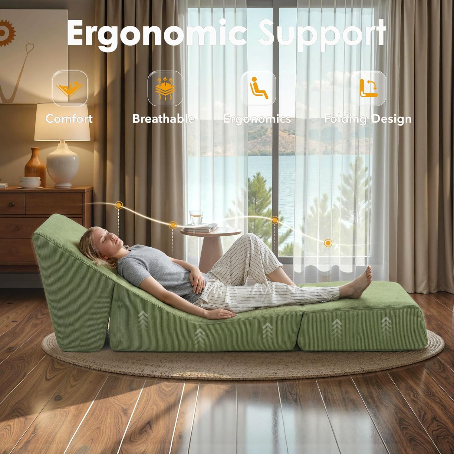 Folding Sofa Bed, 3 in 1 Convertible Sleeper Chair, Floor Couch with Back Support, Single Chair Bed for Living Room