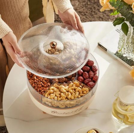 5 Grid Snack Plate With Lid Moisture-Proof 360 Rotating Candy Nut Storage Plate