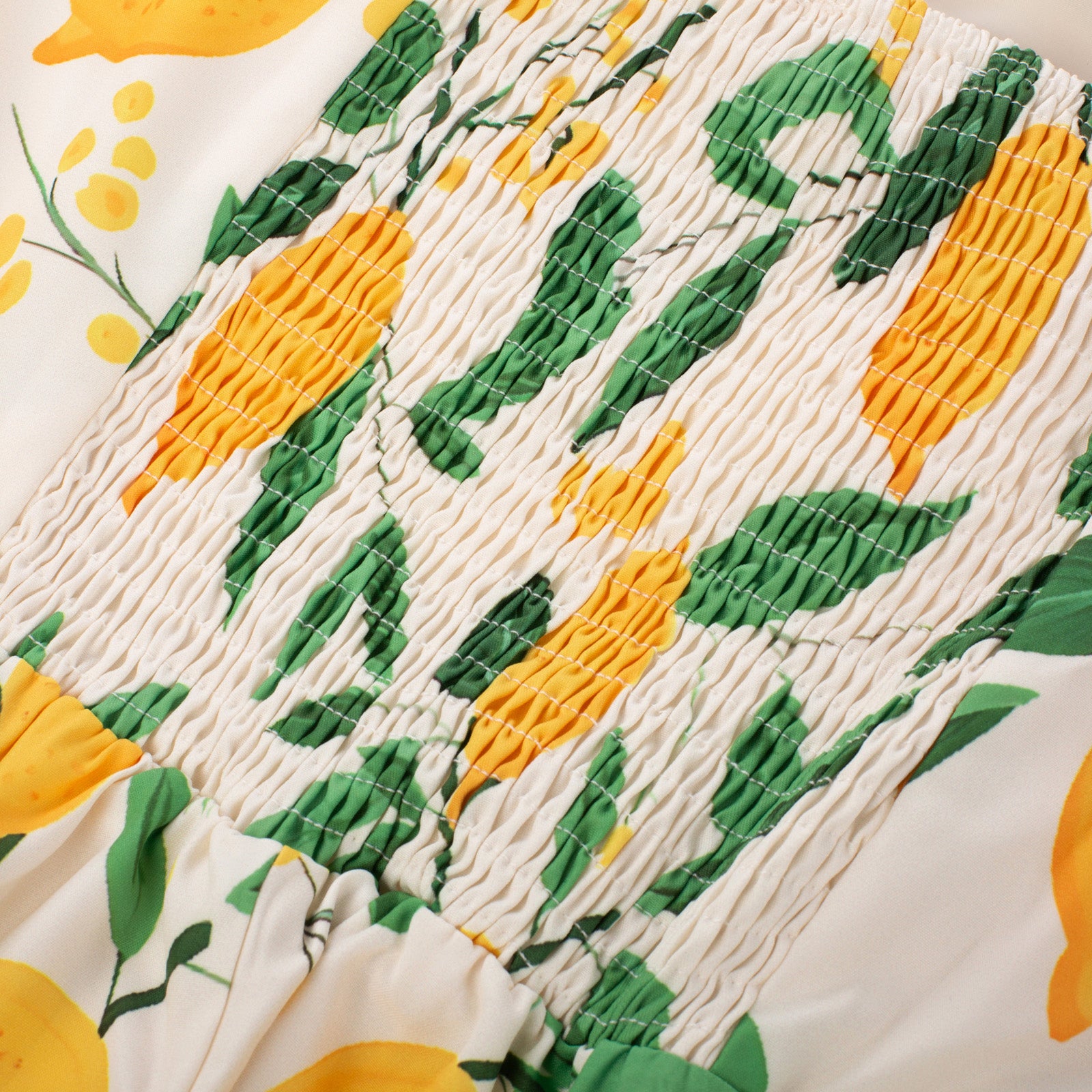 Vintage Daisy Flower Print Cottagecore Cocktail Dresses Square Neck Puff Sleeve Dress with Pockets