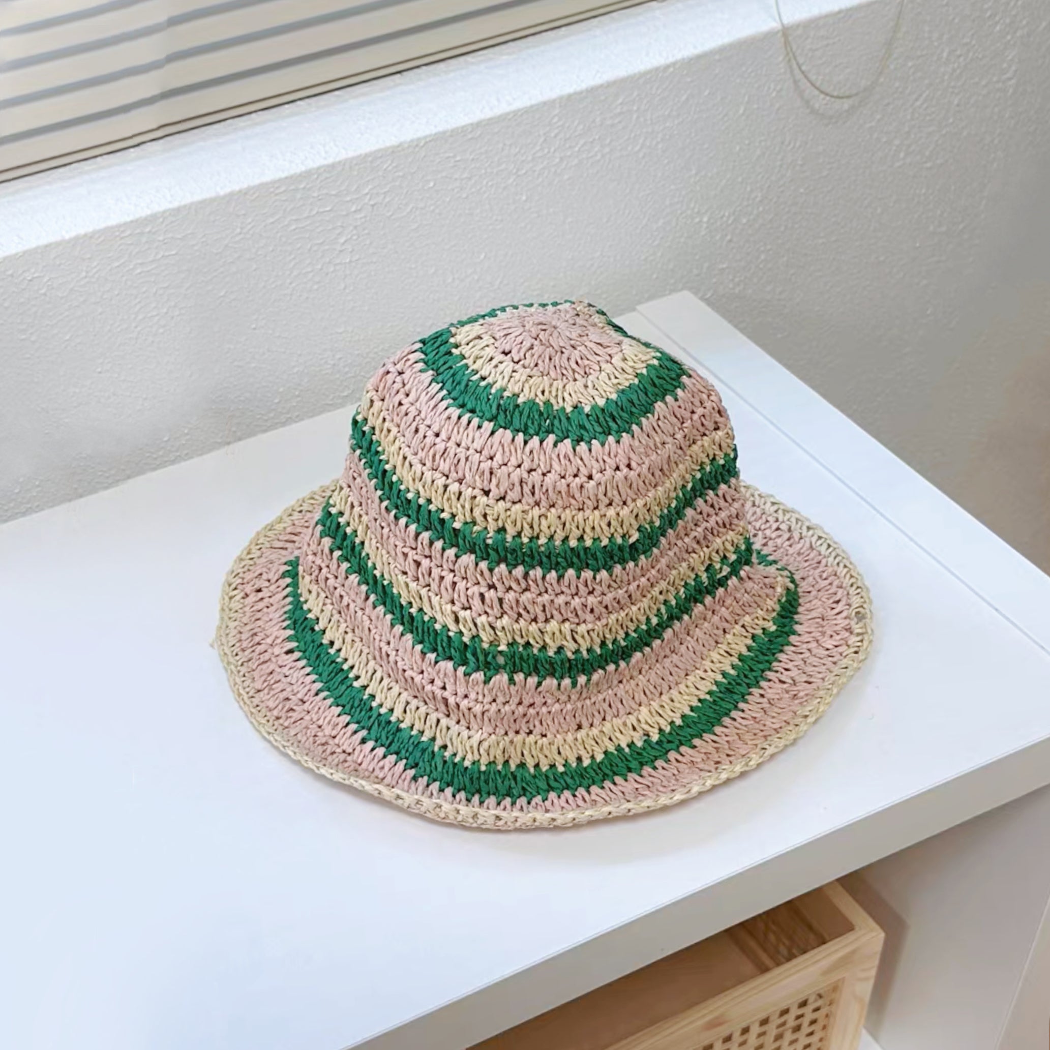 Colored Stripe Foldable Straw Hat