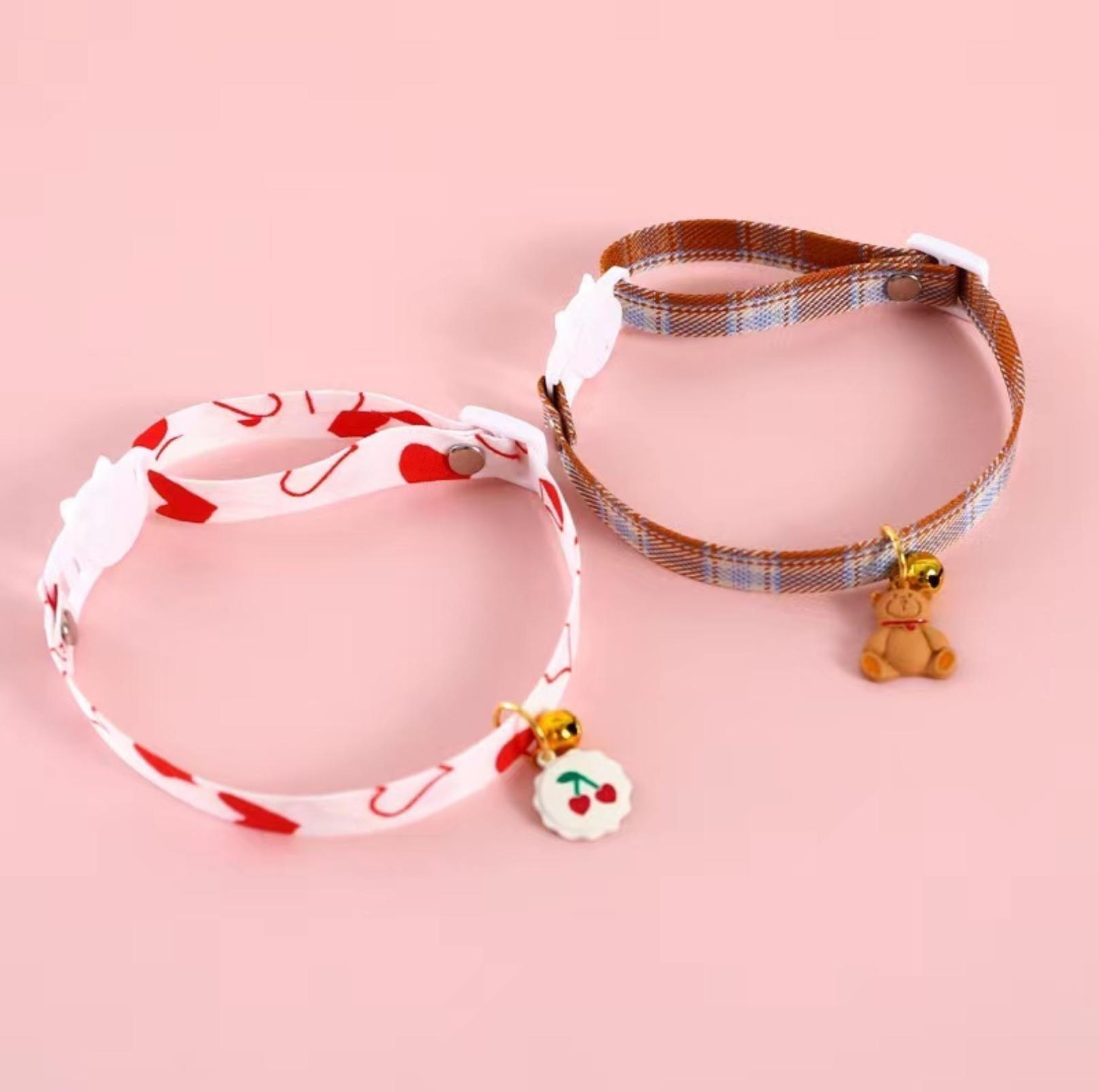 Cute Cherry And Bear Styled Pet Collar - Adjustable Neck Size