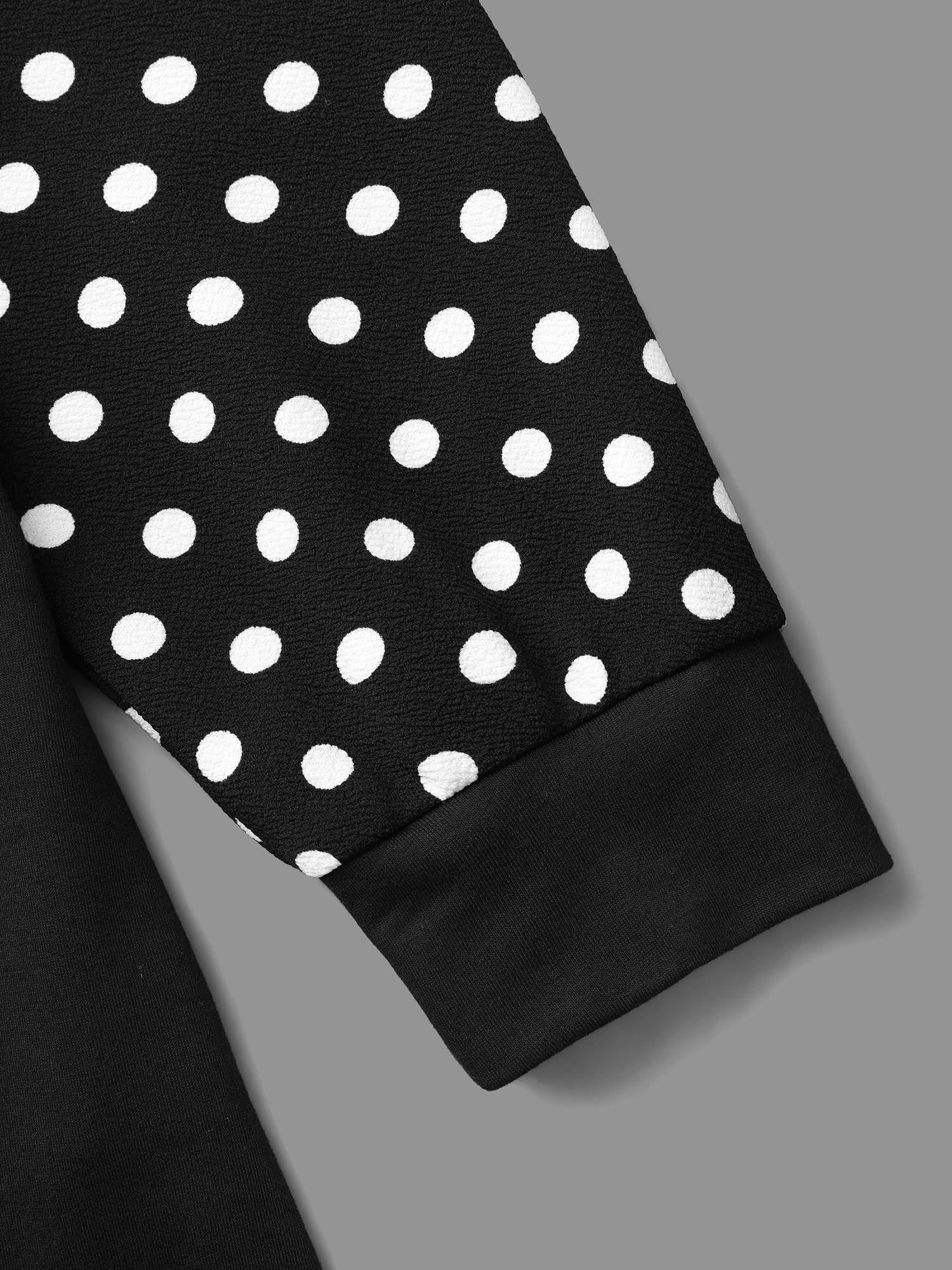 Polka Dot Patchwork Raglan Sleeve Sweatshirt