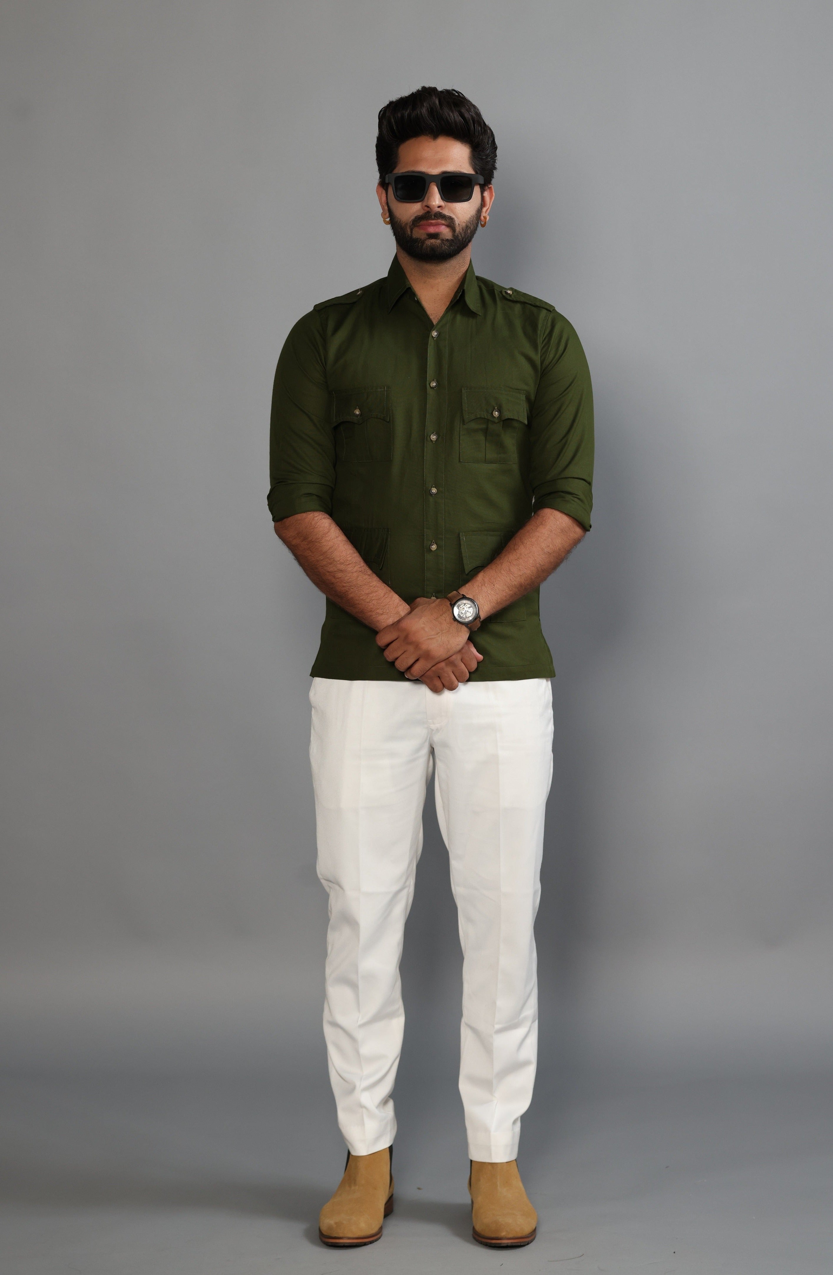 Battle Green Turkish Linen Hunting Shirt