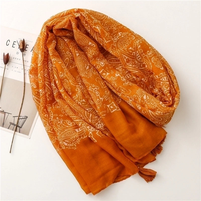 Simple Fashion Scarf Ladies Orange Cashew Flower Tassel Scarf Shawl