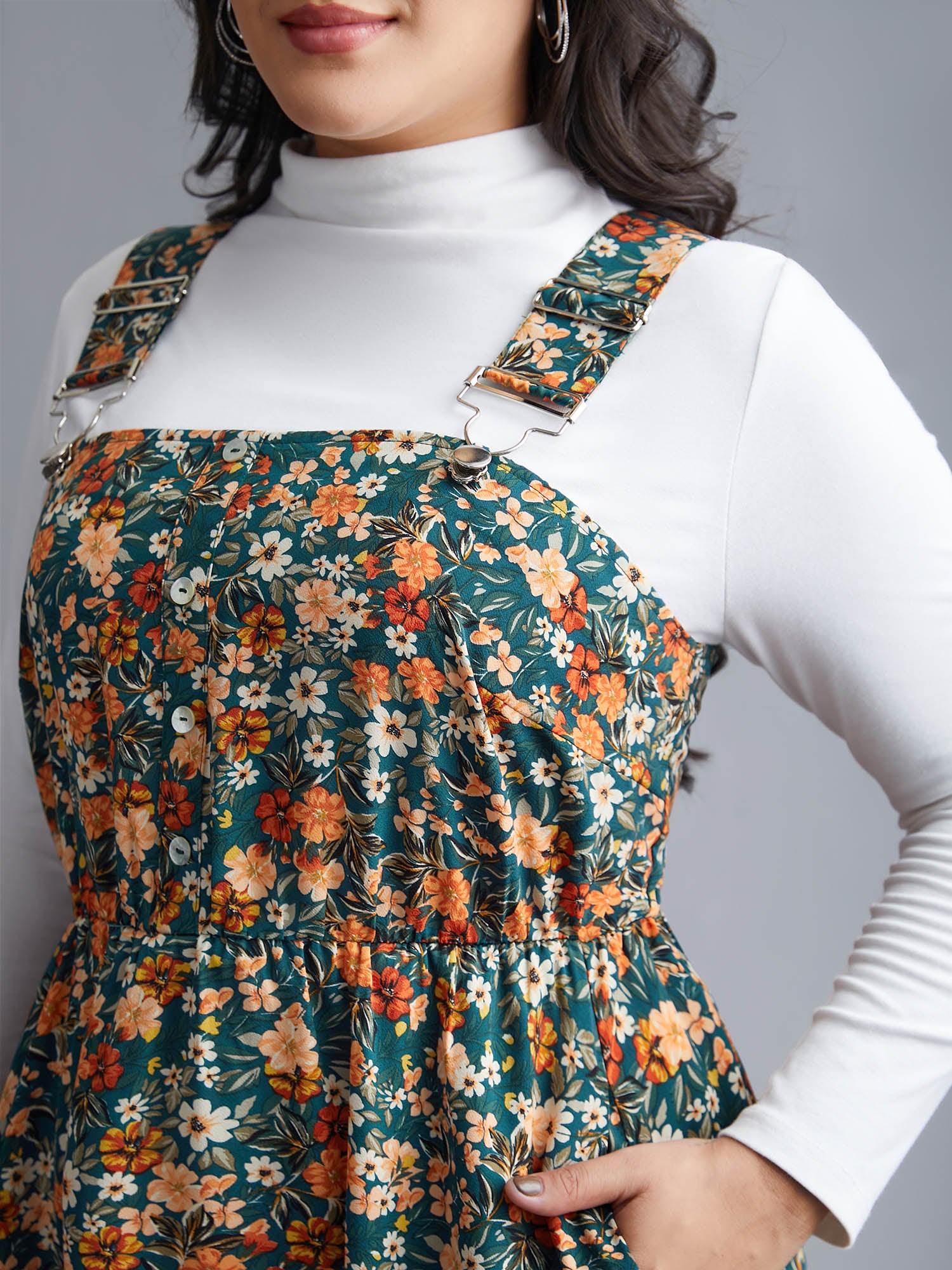 Ditsy Floral Adjustable Straps Elastic Waist Dress