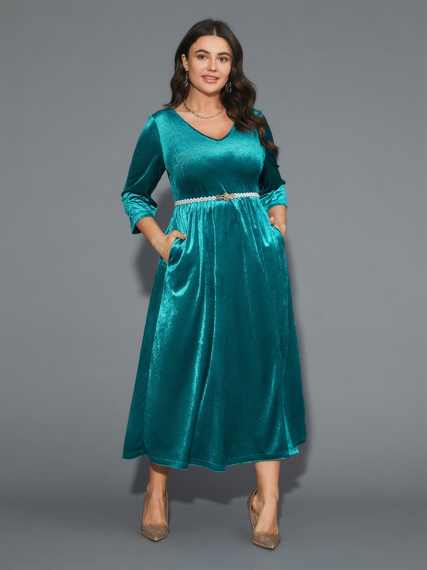 Velvet V-Neck Side Slit Maxi Dress