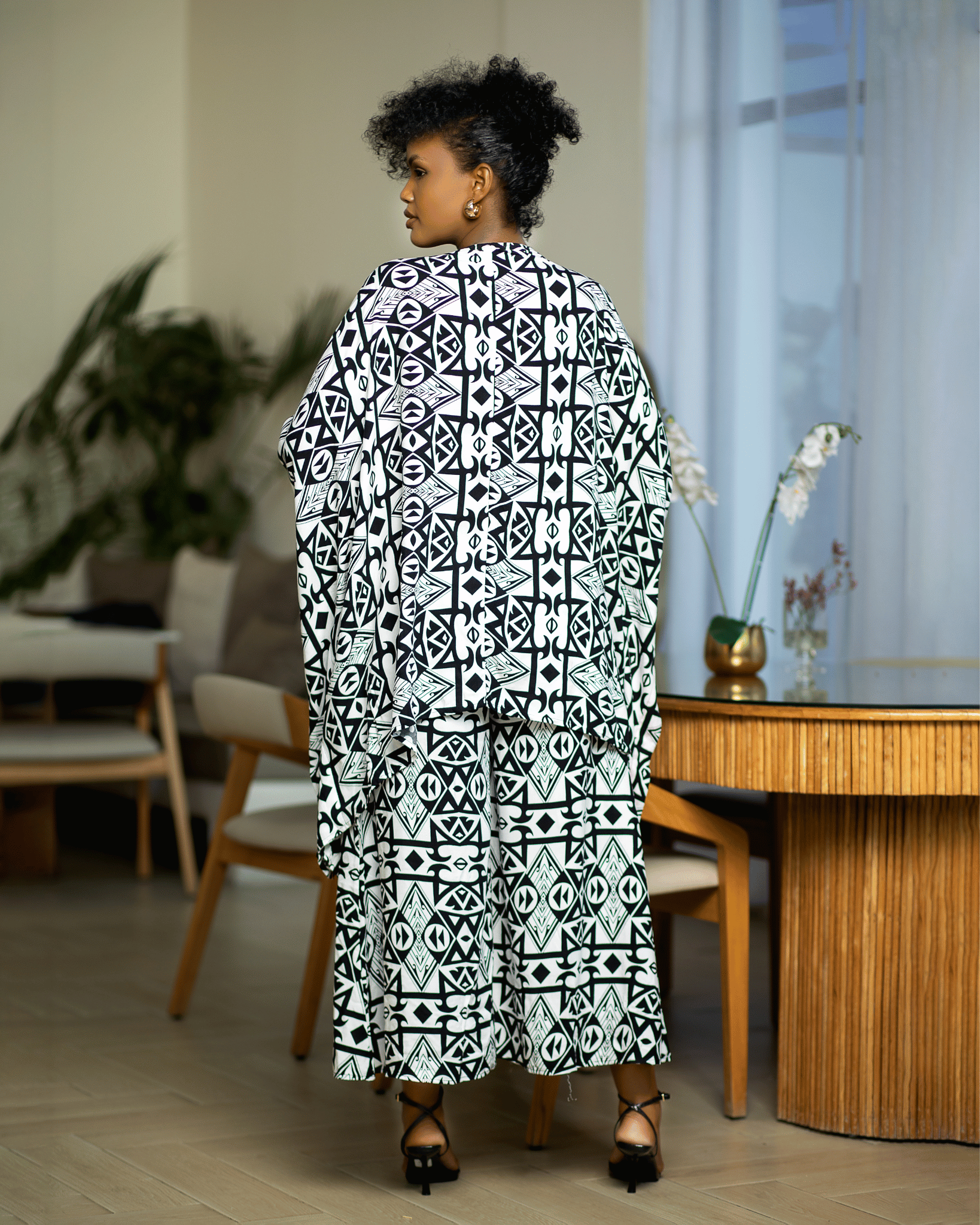 Black Two-Piece Kimono Pant Set