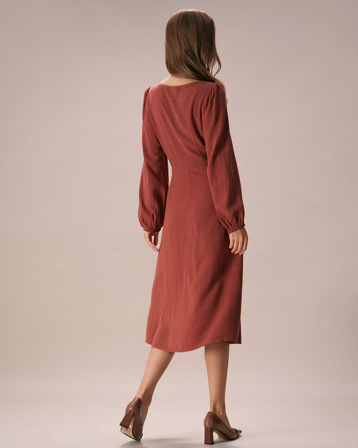 The Caramel Sweetheart Neck Midi Dress