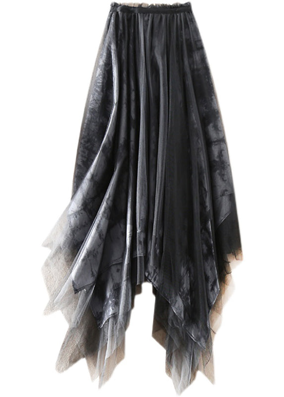 Black Asymmetrical Tie Dye Tulle Skirts Spring