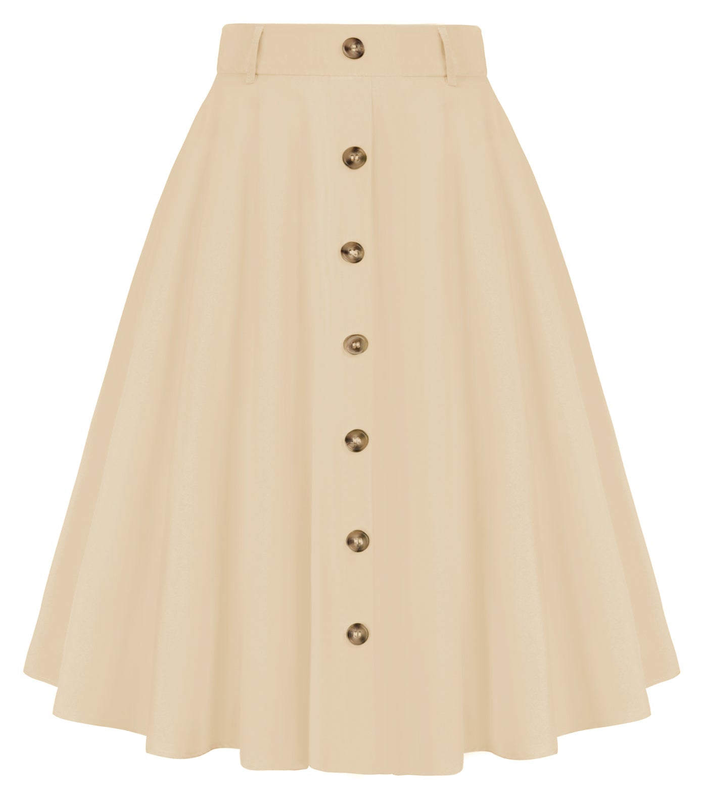 Swing Skirt with Belt Elastic High Waist Buttons Decorated Skirt