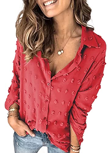 Astylish Women Pompom Button Down Shirt Casual Blouse Top