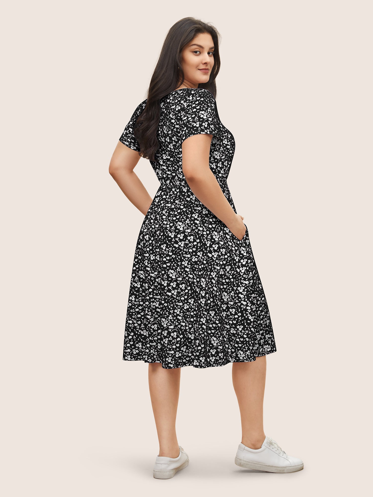 Ditsy Floral Elastic Waist Knot Drawstring Dress