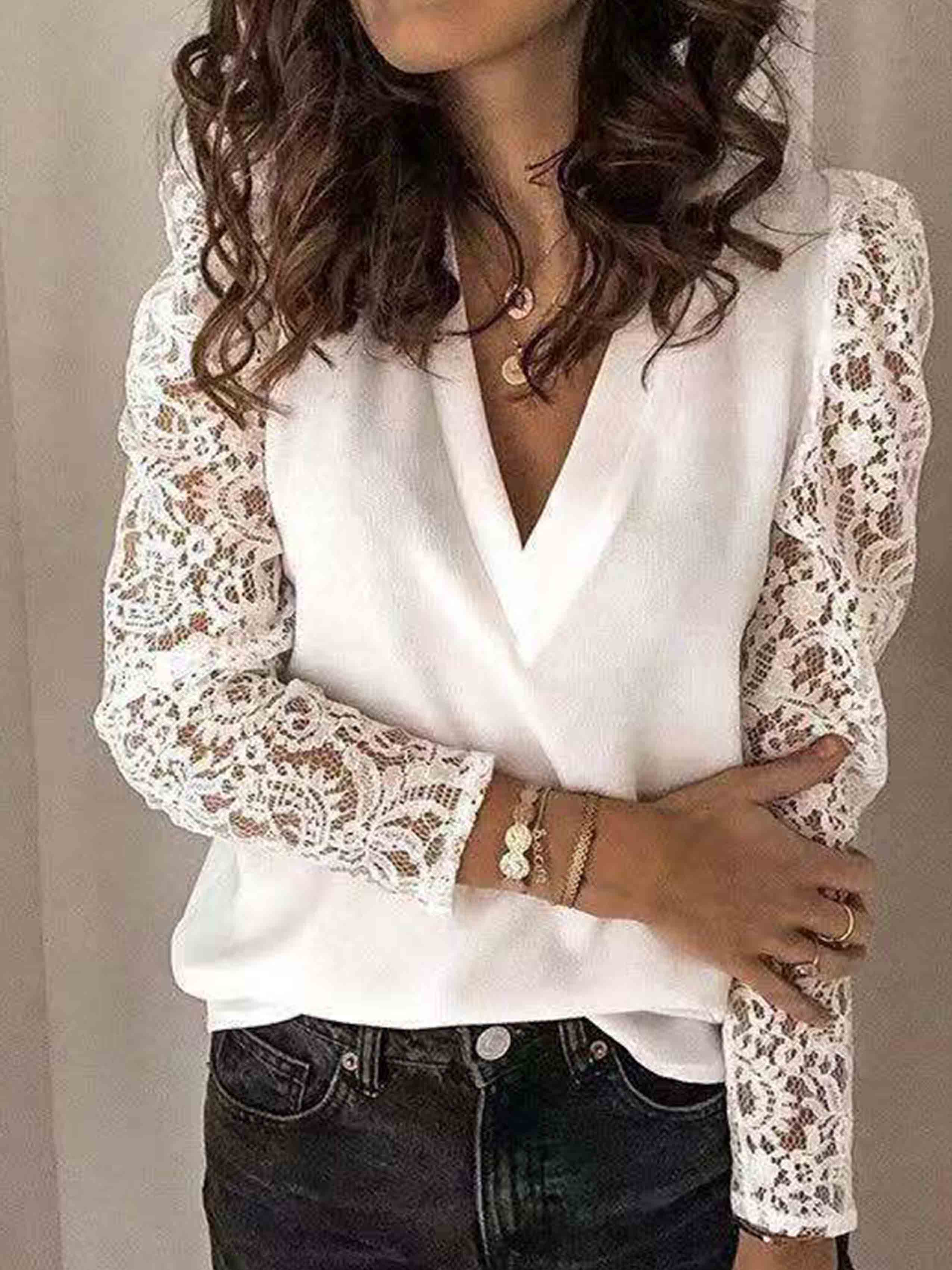 Solid Color Lace Blouse