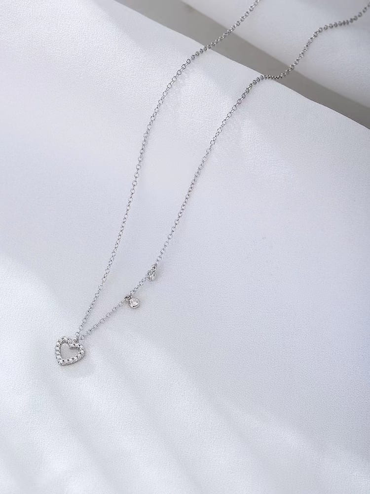 925 Sterling Silver Cubic Zirconia Heart Necklace