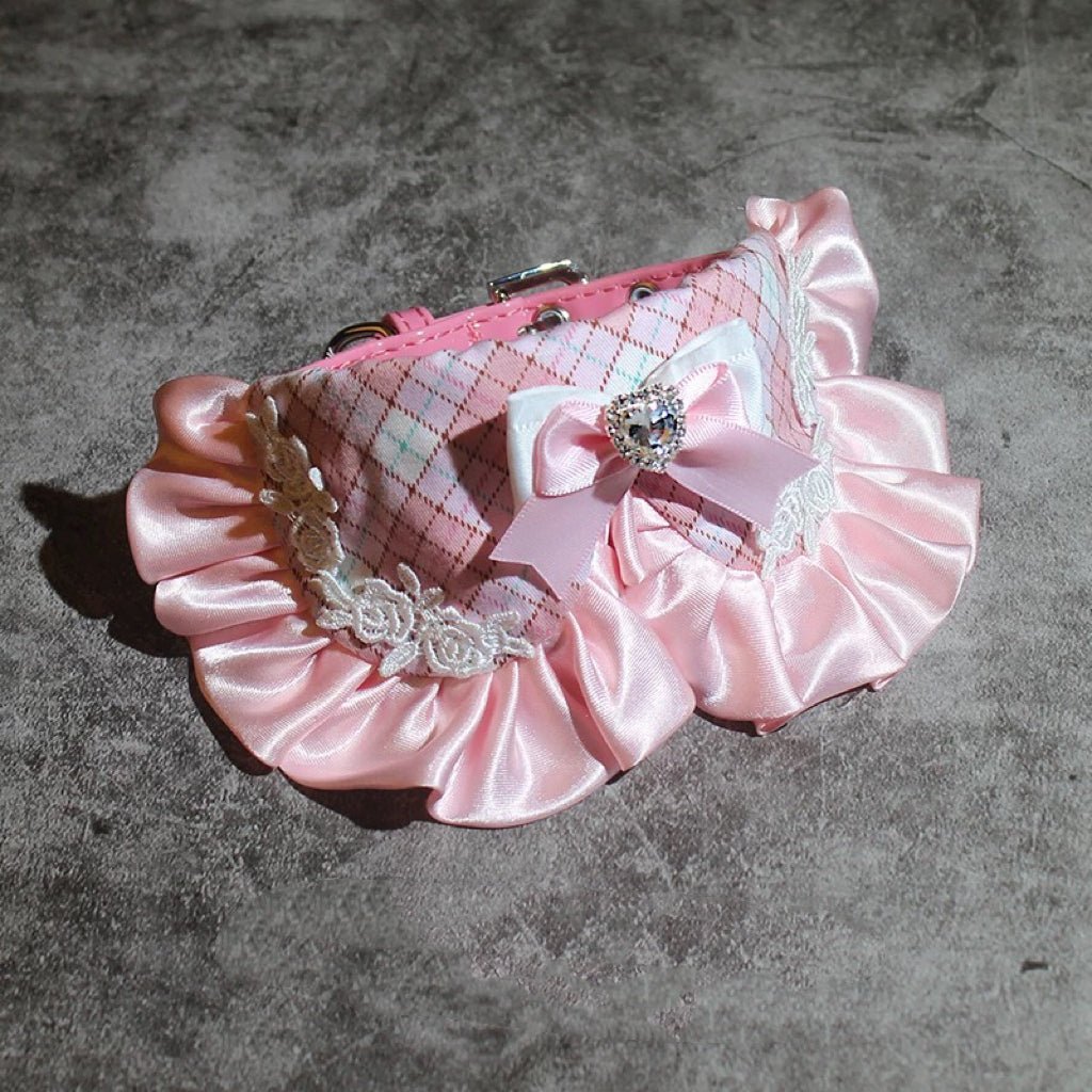 Lace Plaid Bow Pattern Dog Cat Bib Collar