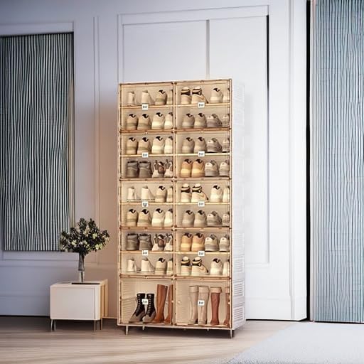 ANTBOX Portable Shoe Rack Organizer for Closet Entryway, Stackable Sneaker Storage Shoe Cabinet with Magnetic Clear Door, Large Plastic Storage containers Bins with Lids 5 Tiers 20 Pairs