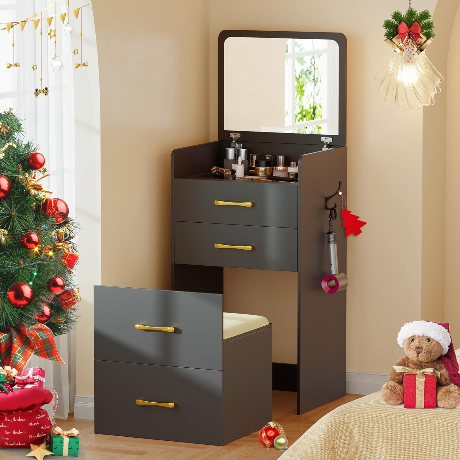 3 in 1 Vanity Desk with Flip Top Mirror for Bedroom