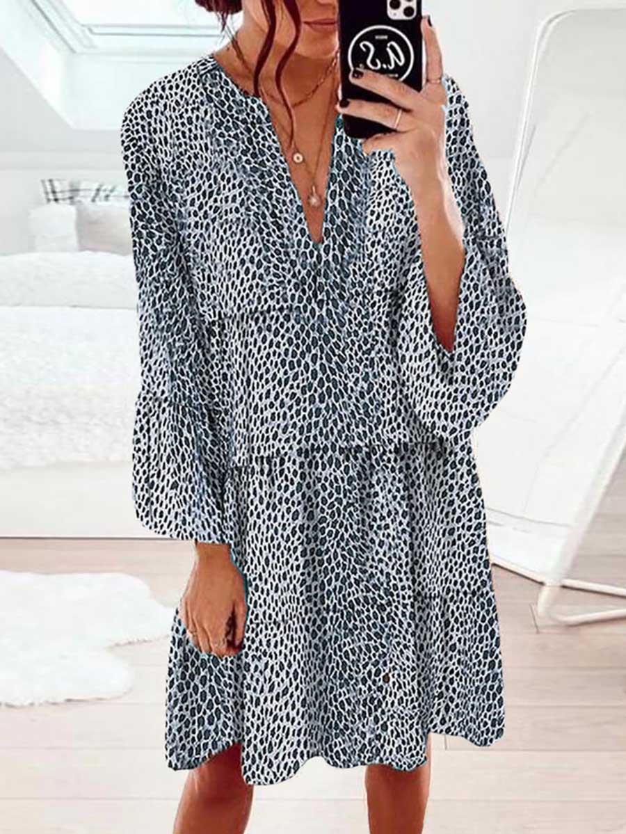 Long Sleeve Leopard Print Dress