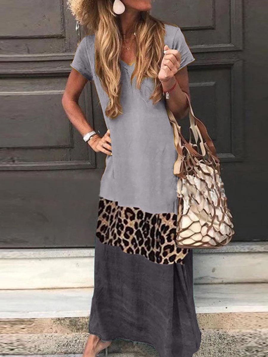 Fashion Sweet Print Patchwork V Neck Printed Dress Dresses(4 Colors)