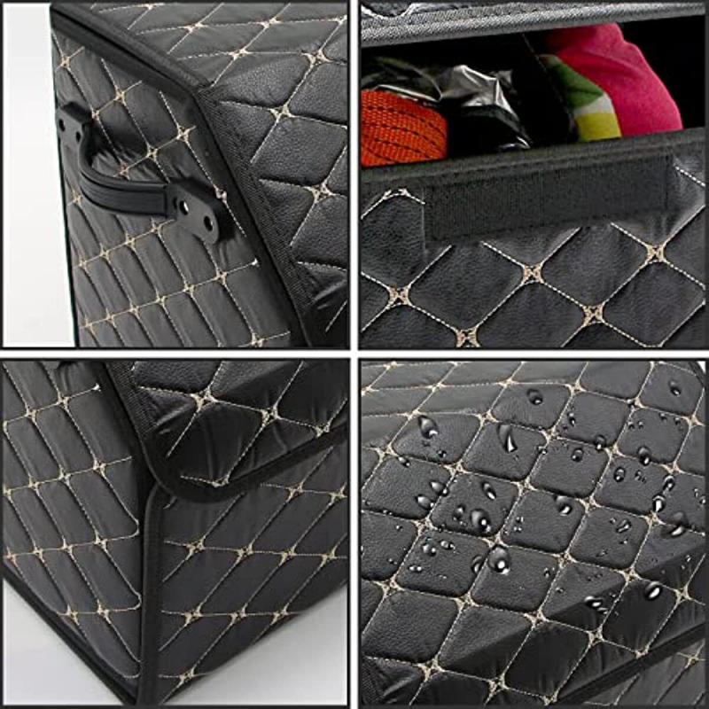 Portable Car Trunk Organizer Box Large Capacity Multiuse Tools Storage Bag Stowing Tidying Leather Folding