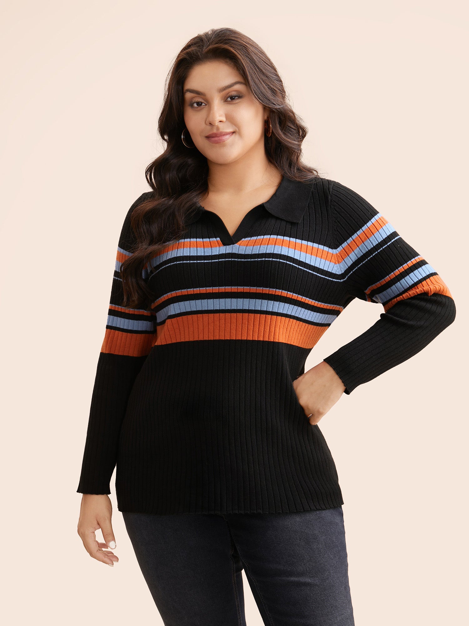 Supersoft Essentials Colored Striped Polo Neck Pullover