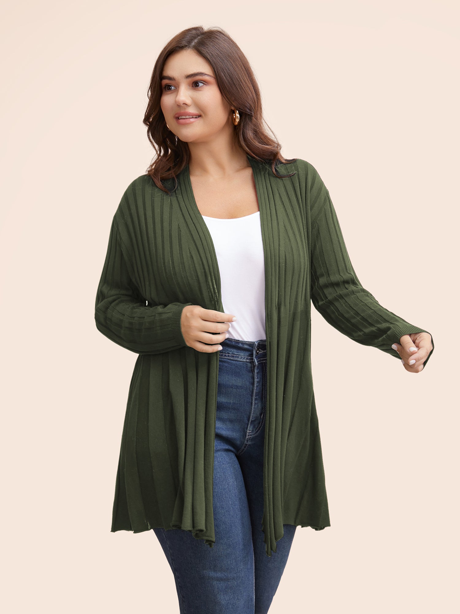 Plain Textured Kimono Collar Cardigan