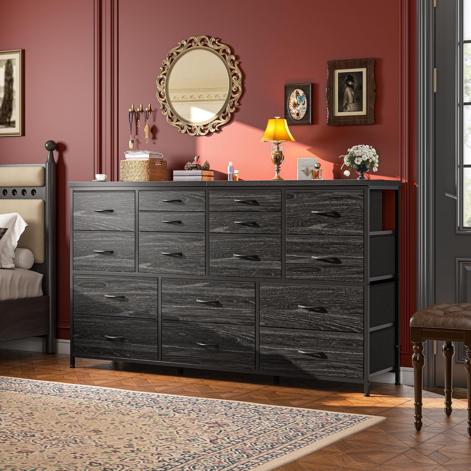 Dresser for Bedroom with 16 Fabric Drawers Long Dresser with Charging Station TV Stand for 60