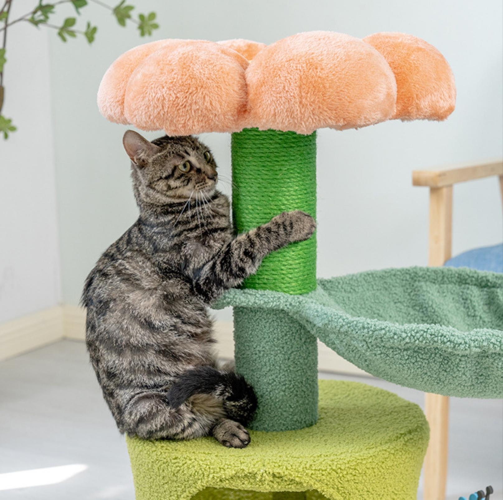 Flower-Styled Cat Tree with Soft Nest & Scratching Posts