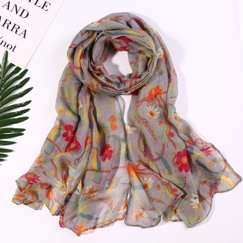 Women's Ig Style Elegant Flower Bird Polyester Scarf