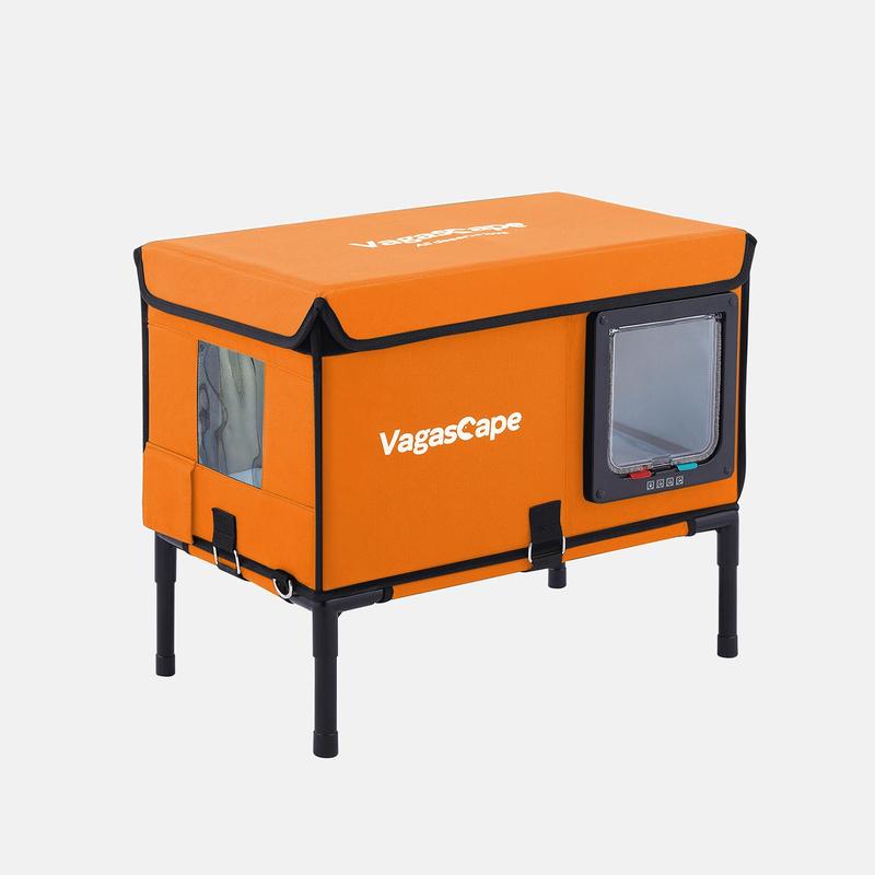 Heated Outdoor Cat House, Thermostat & Overheat Protection with Auto Shutoff, Warms in ~3s & Energy-Saving – Waterproof, Insulated & Elevated, 12mm Fiberglass Frame, Escape Door & Window, UL-Tested Heating Core