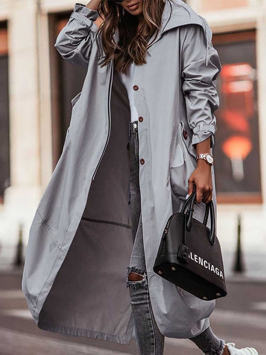 Large Lapel Mid-Length Trench Coat Jacket
