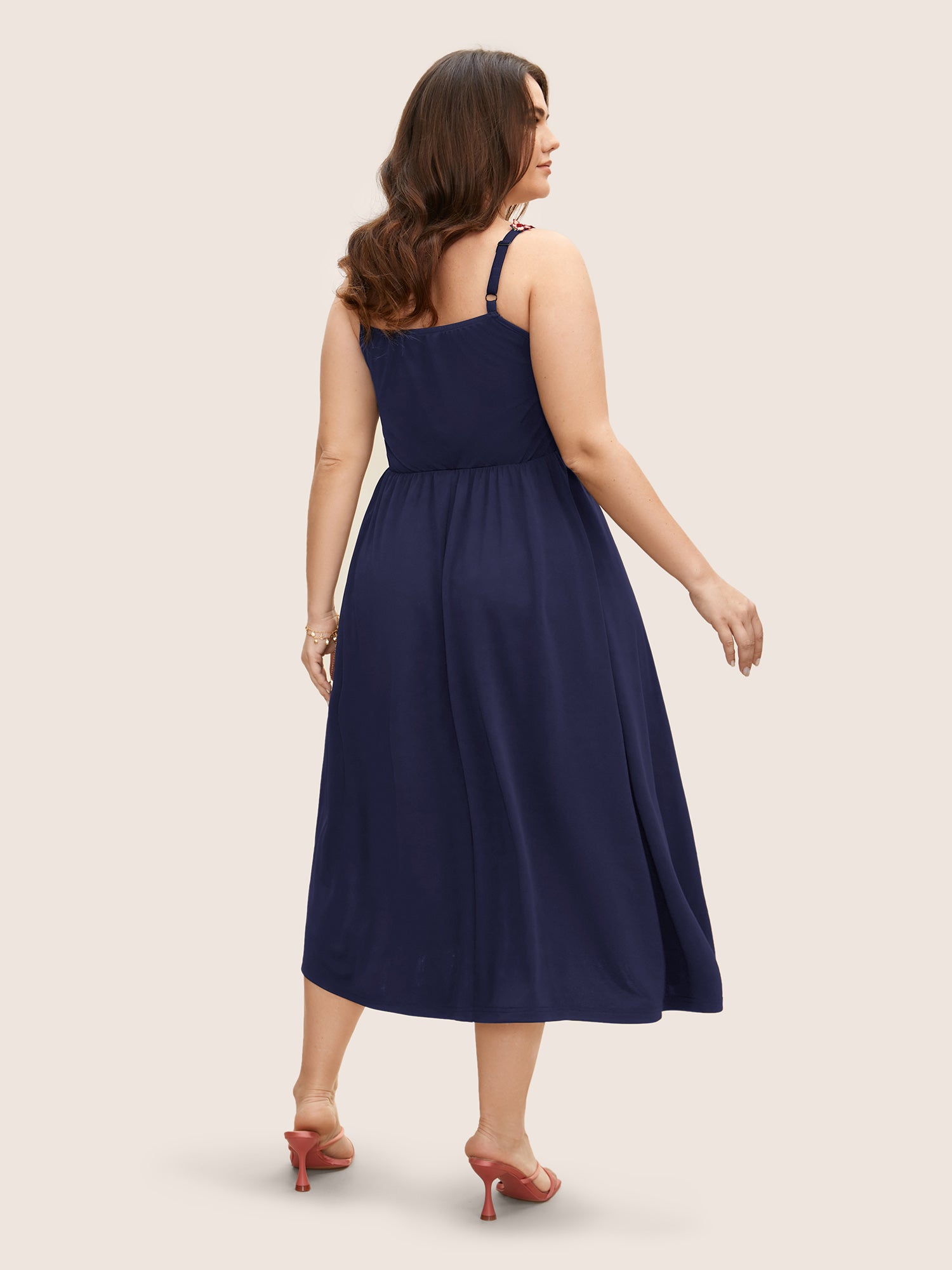 Floral Embroidered Pocket Midi Cami Dress