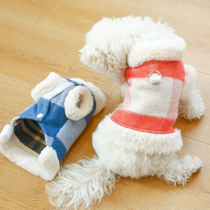 Plaid Warm Dog Cat Harness Coat