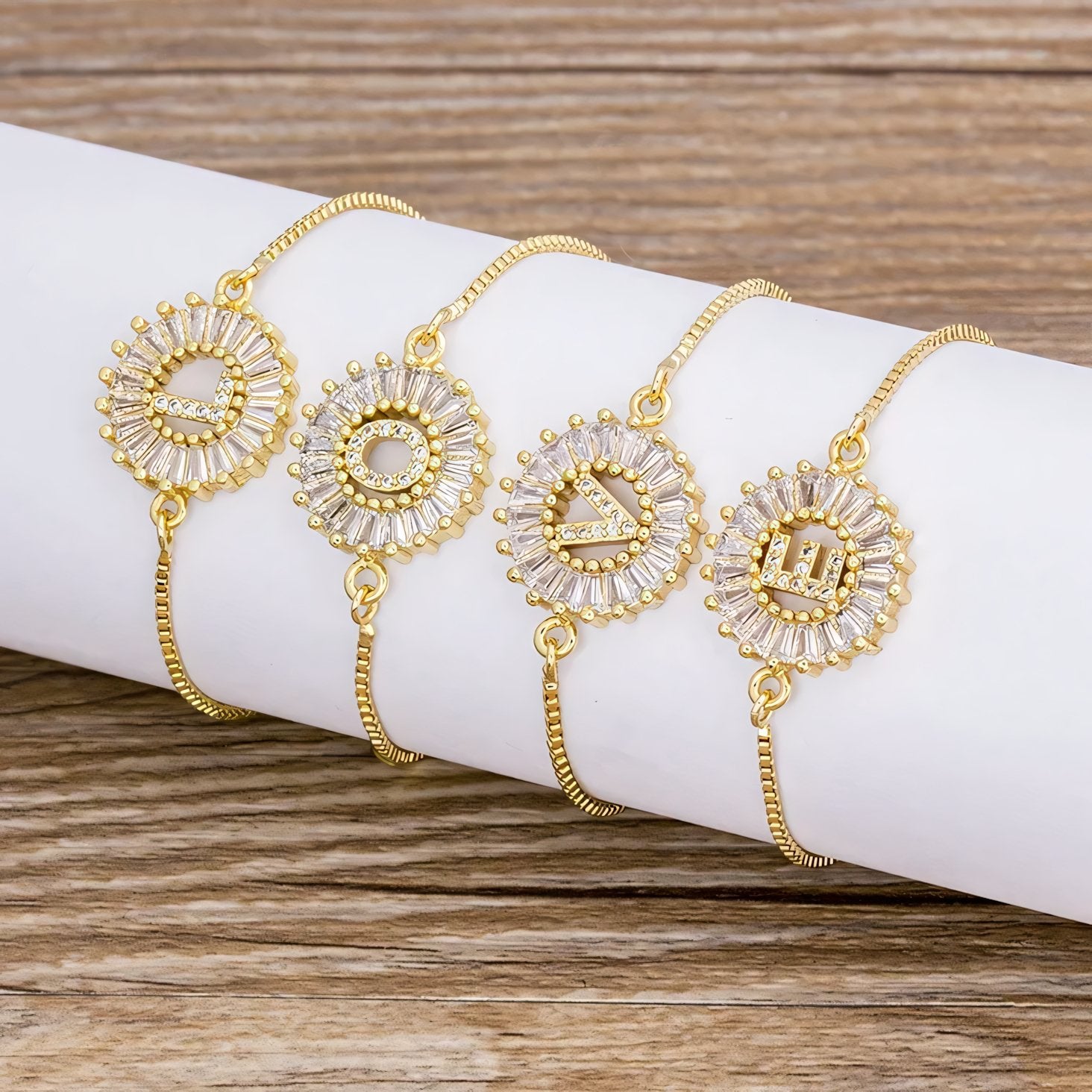 Adjustable Baguette Diamond Letter Initial Bracelets