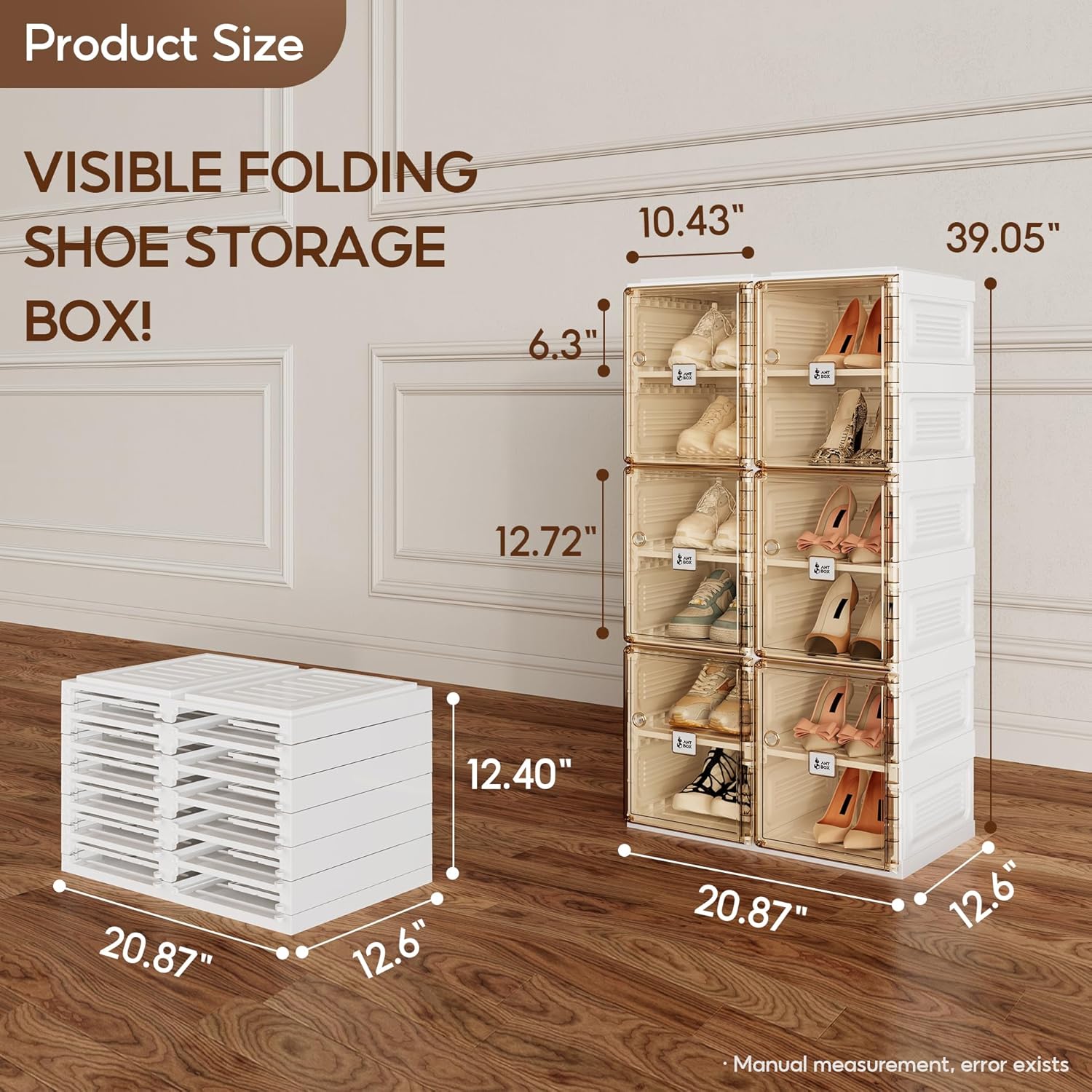 ANTBOX Shoe Organizer Storage Box, Portable Folding Shoe Rack For Closet With Magnetic Clear Door