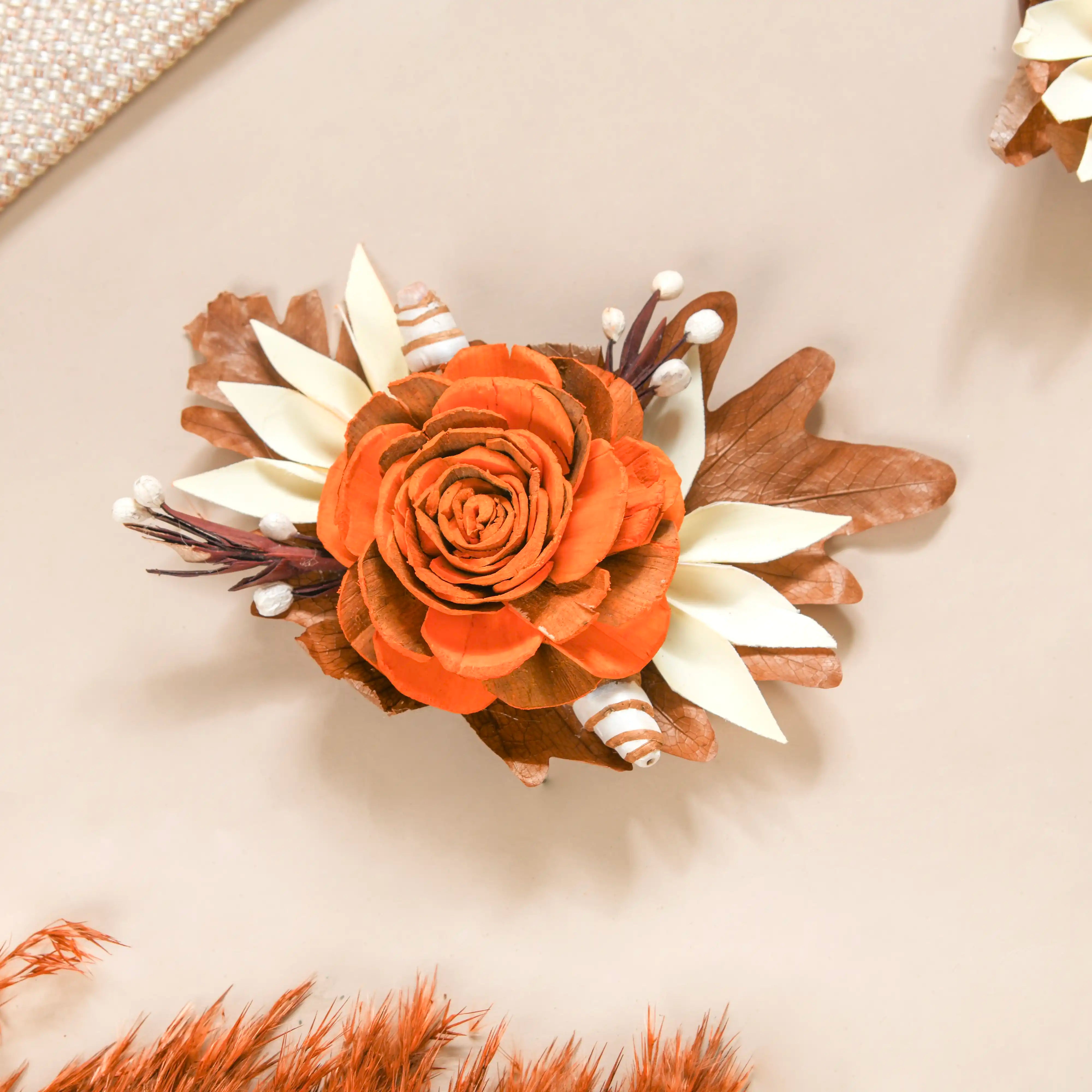 Autumn Orange Decorative Dried Flowers Set Of 6