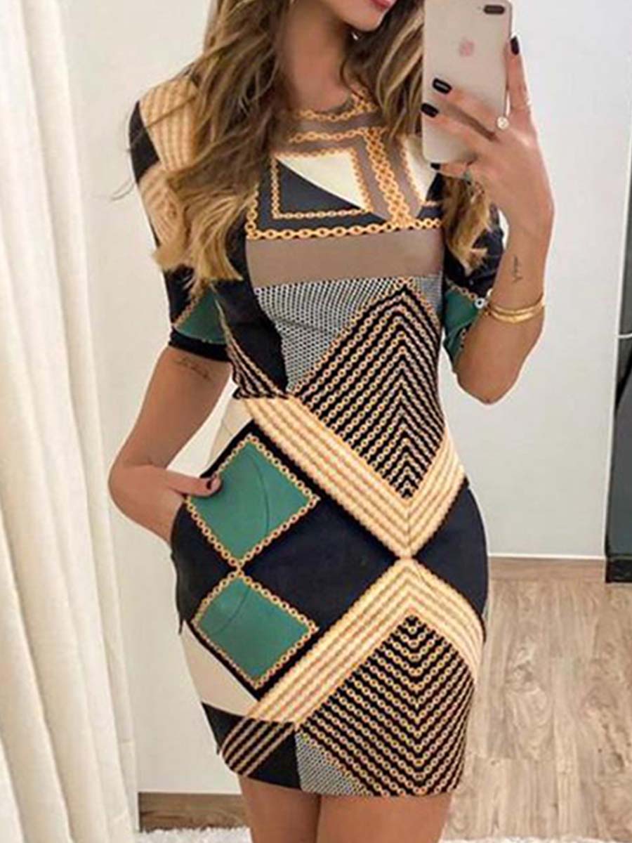 Slim Printed Dress With Pocket