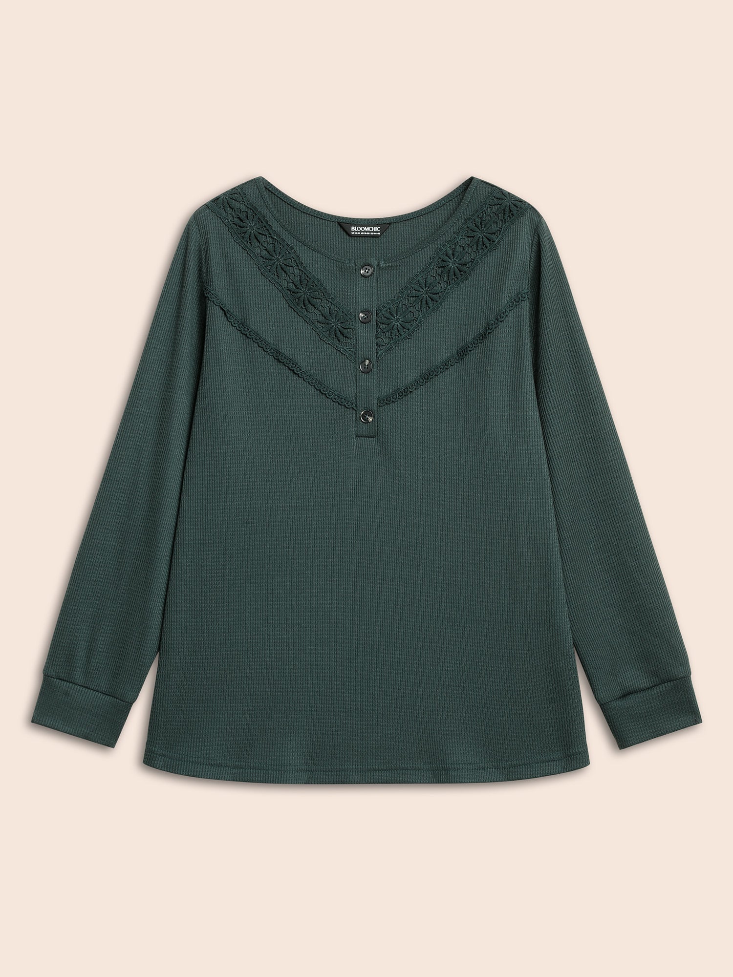 Solid Waffle Knit Lace Trim T-shirt