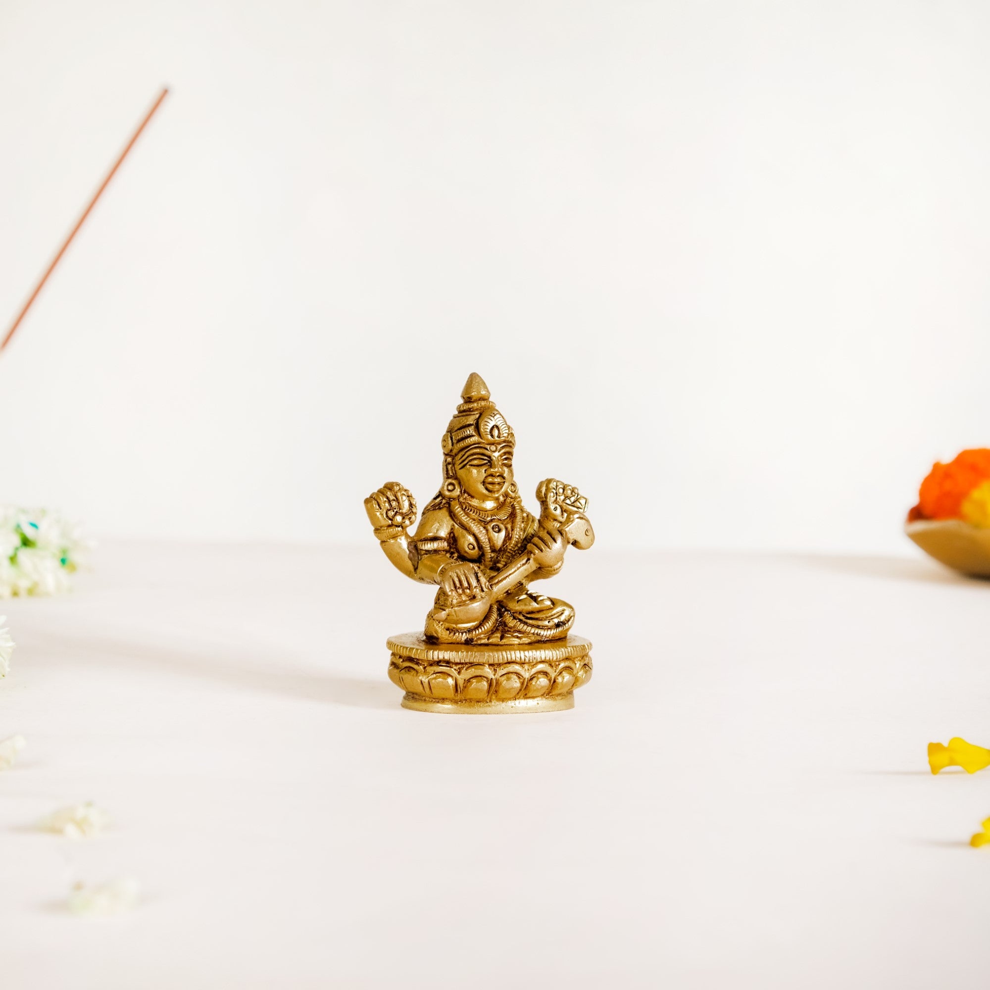 Ganesh Laxmi Saraswati Brass Puja Idol Set Of 3 7cm
