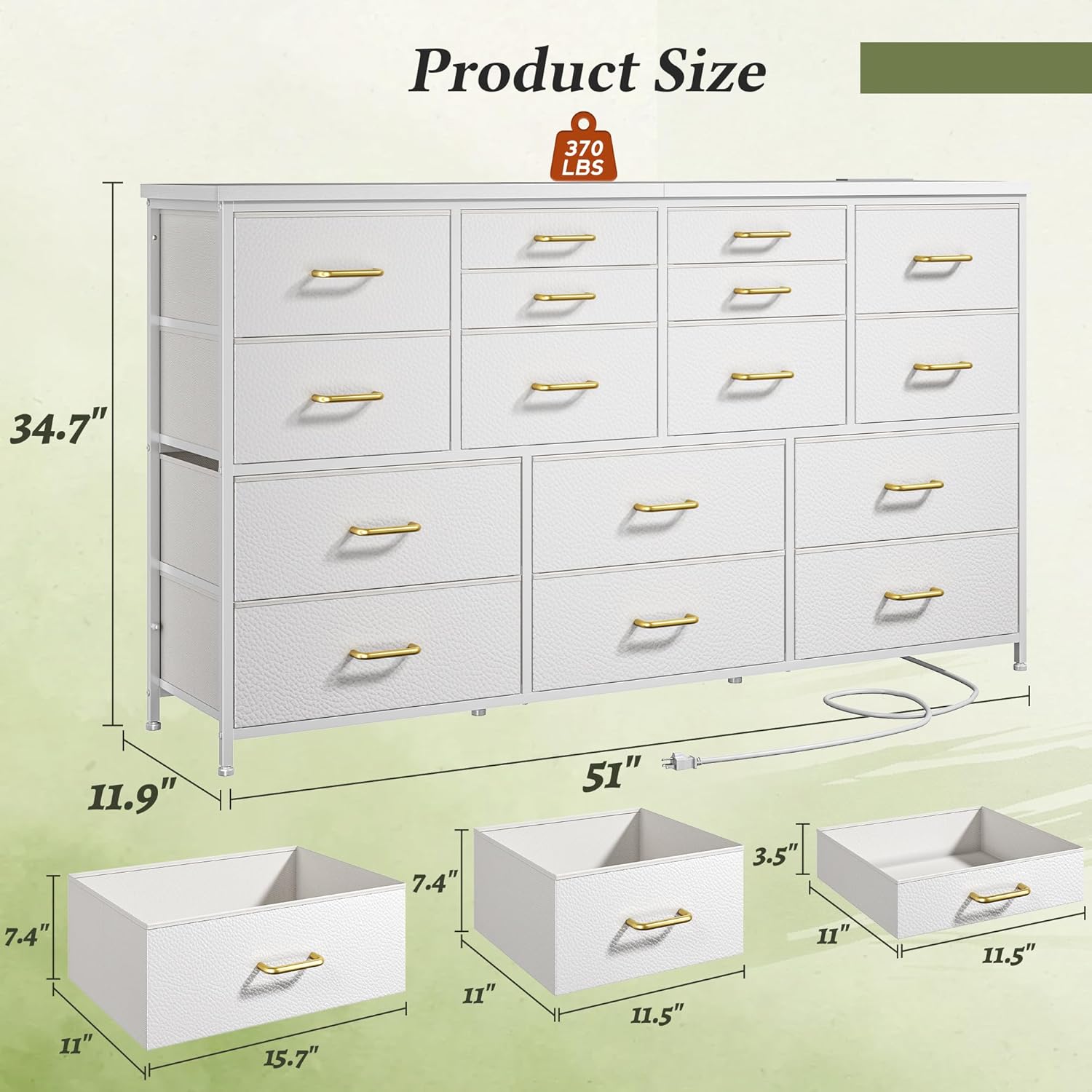 Dresser for Bedroom with 16 Fabric Drawers Long Dresser with Charging Station TV Stand for 60
