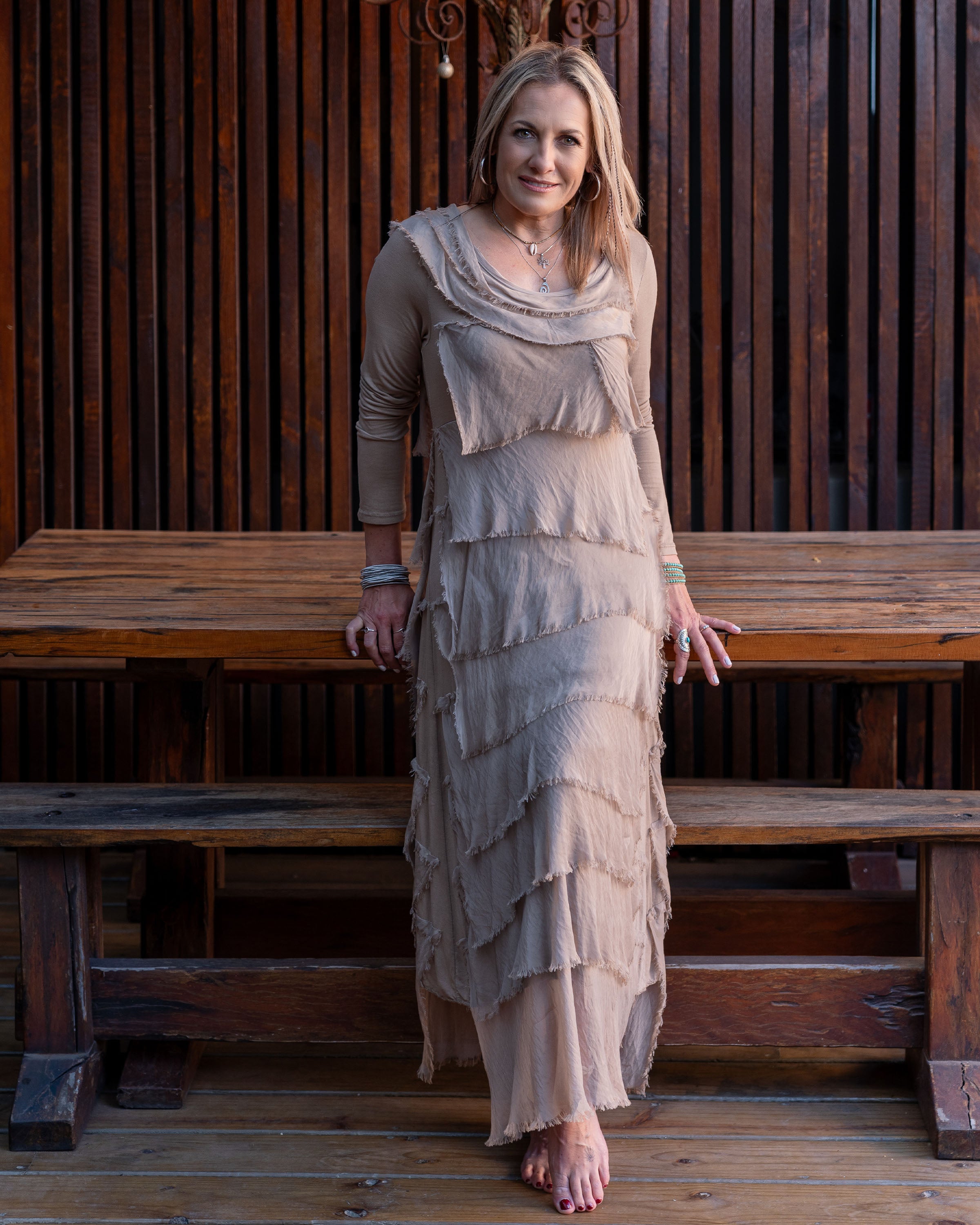 Whimsical Fringe Maxi Dress | Camel