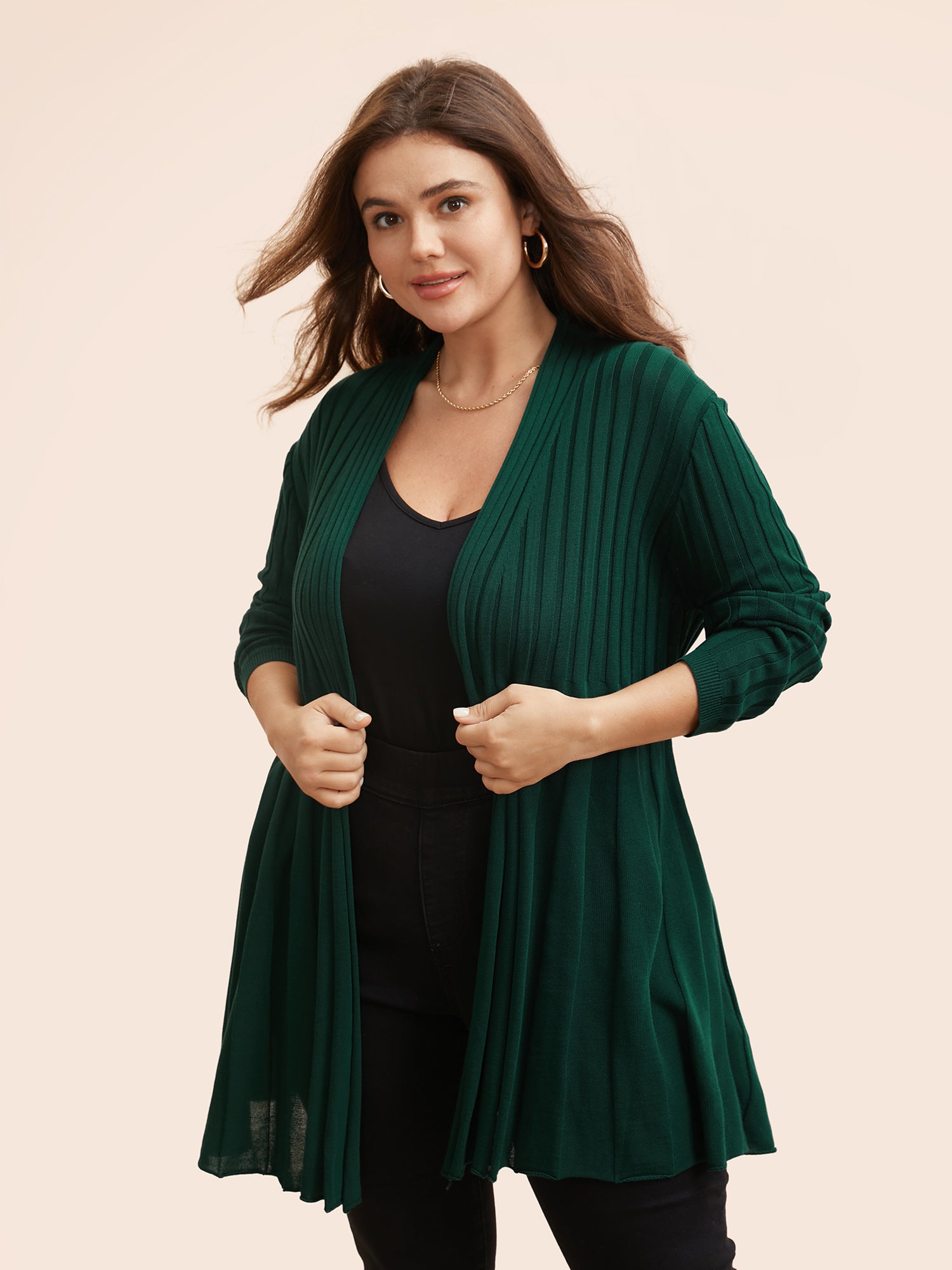 Plain Textured Kimono Collar Cardigan