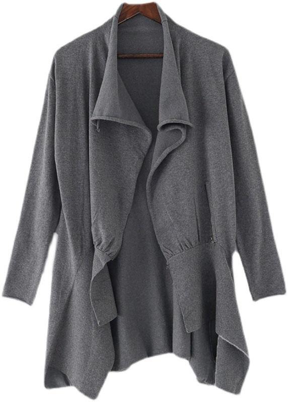 Chic Grey Peter Pan Collar Zippered Fall Short Coat
