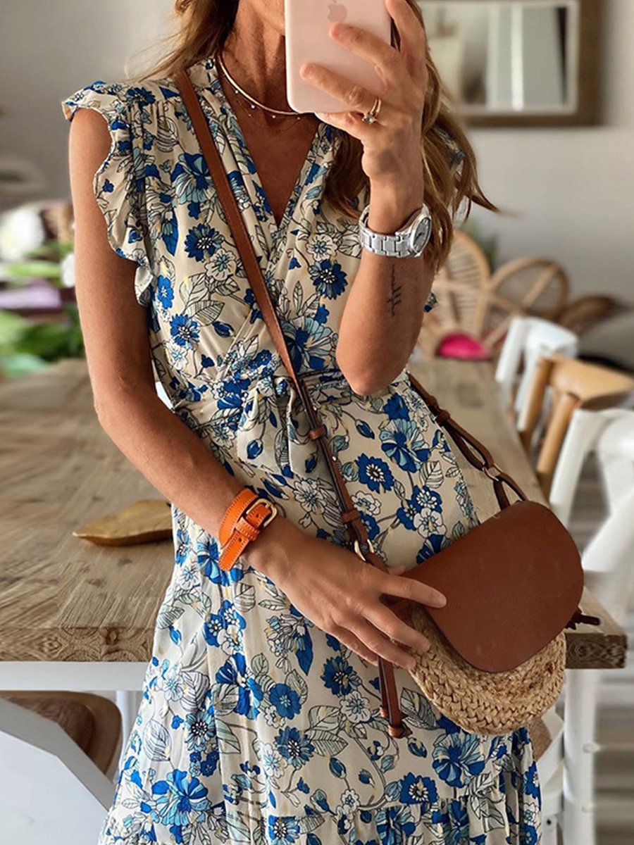 Floral Lotus Sleeve Dress